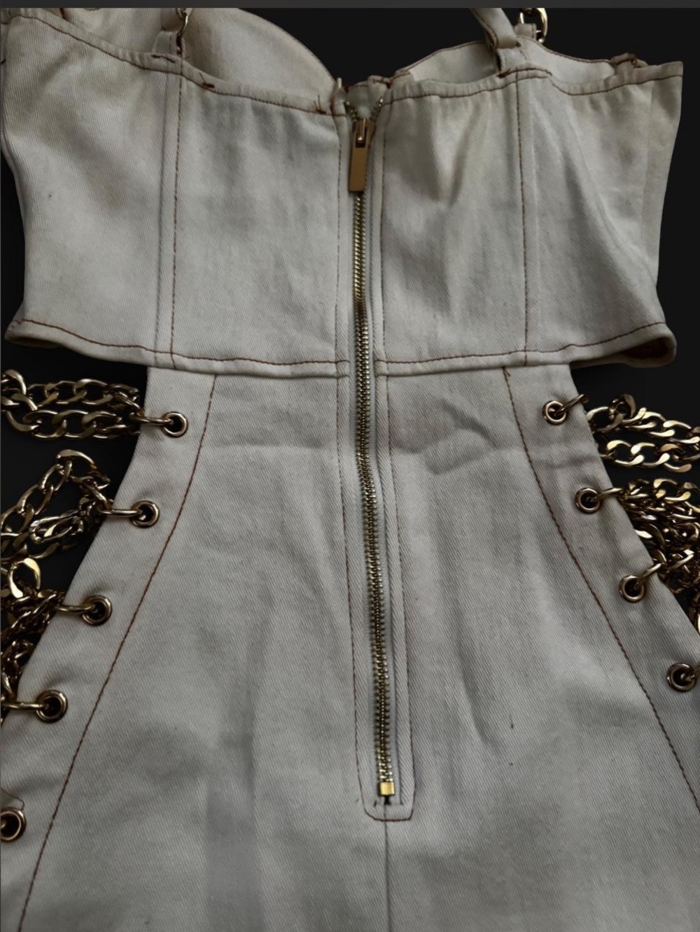 AKIRA Cream Midi Dress with Gold Chain Trim - Picture 5 of 5